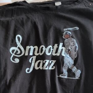 Smooth Jazz Graphic Tee — Black with Light Blue Print